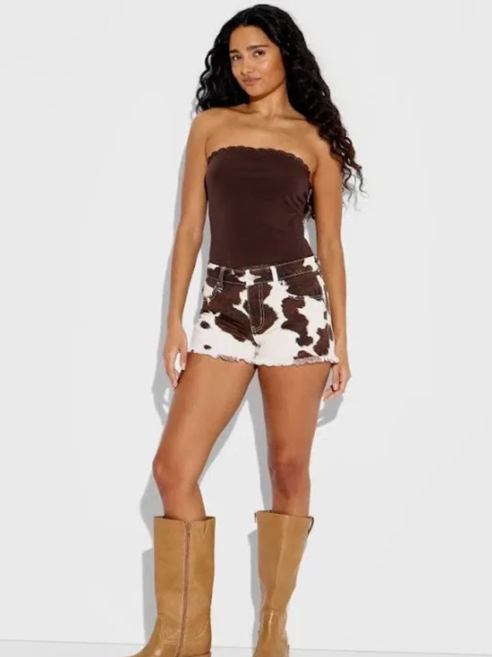 Wild Fable Size 14 Mid-Rise Denim Cut-Off Cow Print Shorts